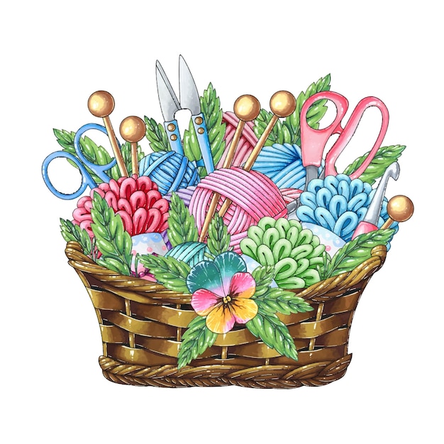 narzędzia do haftu w koszyku